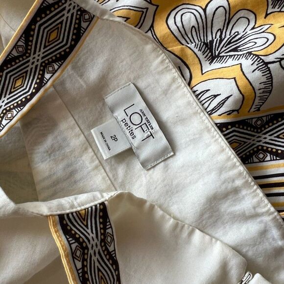 vtg y2k Ann Taylor LOFT‎ Petite Women's Cream  Brown Floral Dress cotton size 2 - Picture 6 of 6